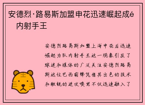 安德烈·路易斯加盟申花迅速崛起成队内射手王